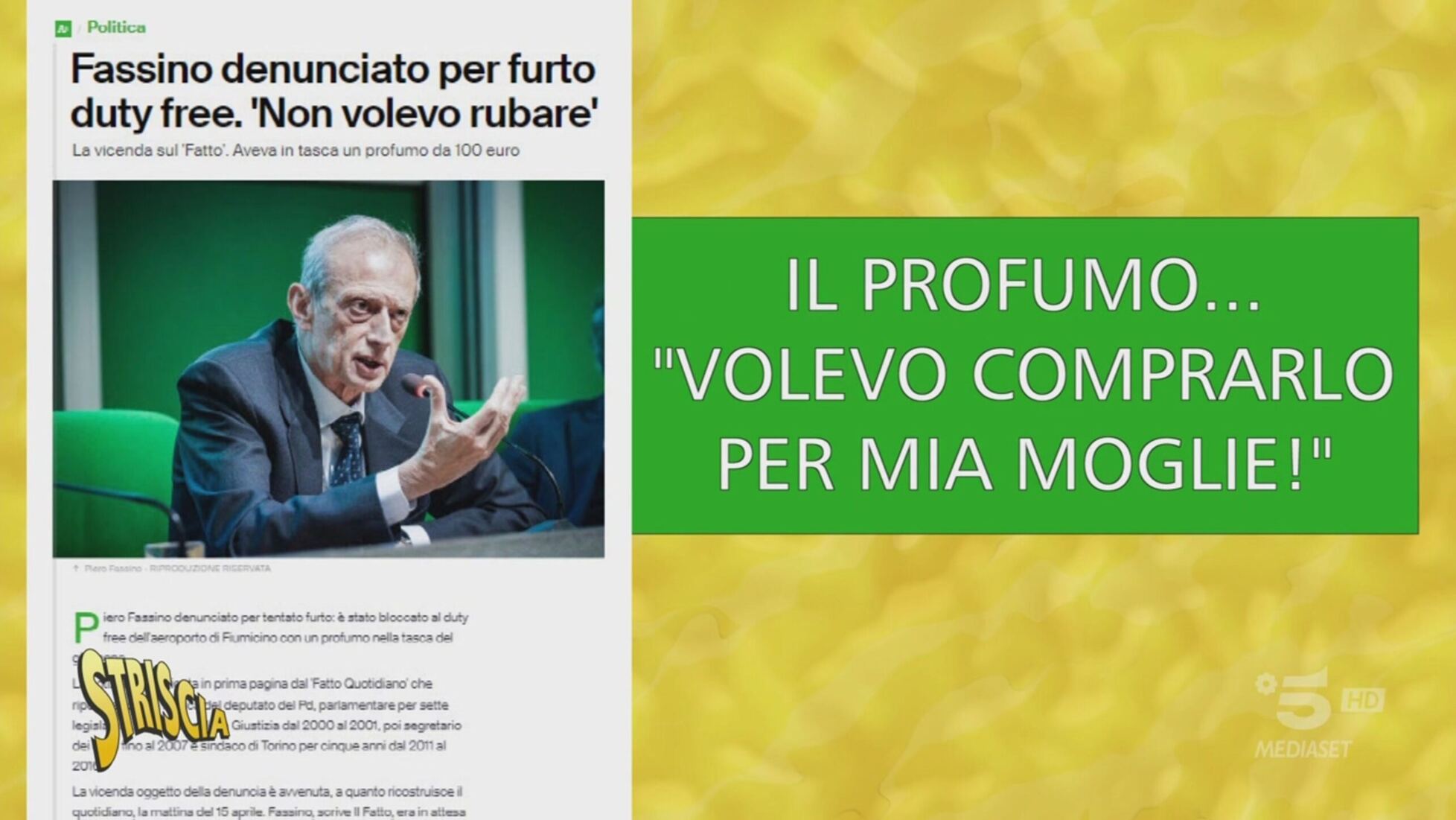 Striscia la notizia: Piero Fassino e il tentato furto di un profumo Video |  Mediaset Infinity