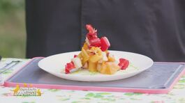Spiedini di tofu e peperoni su crema di piselli thumbnail